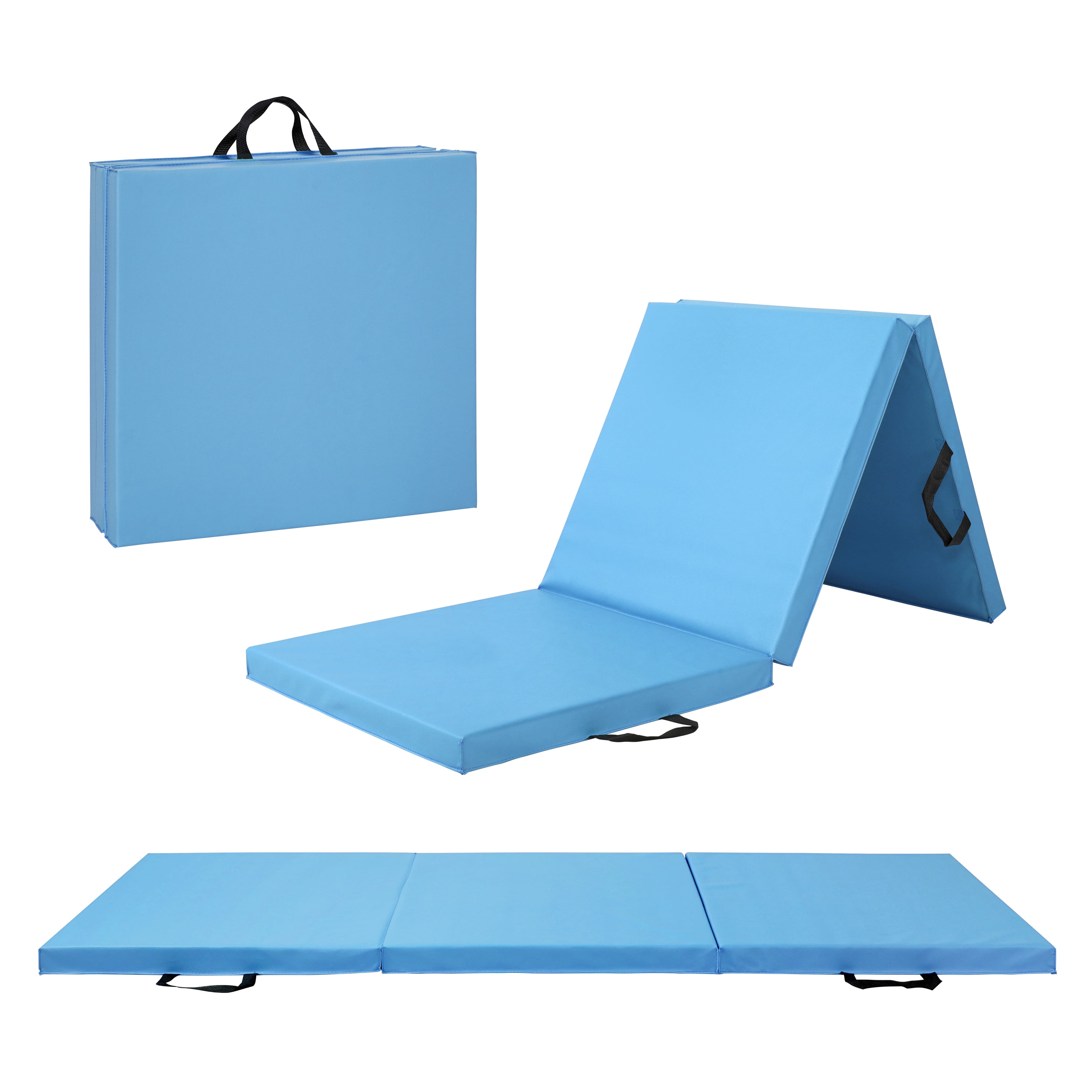 Blue 72" x 24" Folding Anti Tear Exercise Mat with Nylon Handles