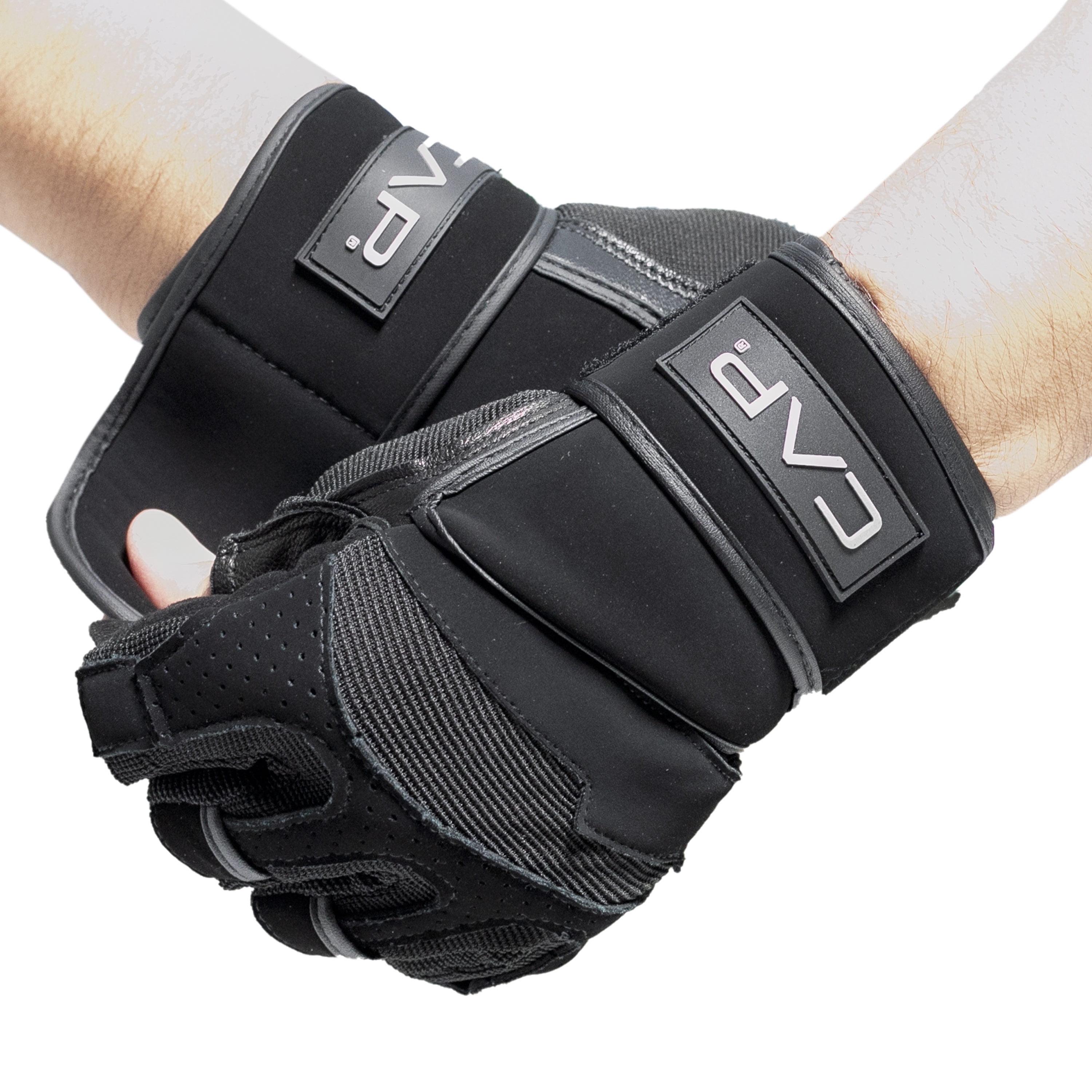 CAP Anti-Slip Fingerless Weight Lifting Leather Gloves, Black, L