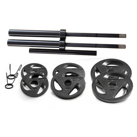 CAP Barbell 110 lb Olympic Weight Set with 3-Piece Thread Lock Olympic Weightlifting Straight Bar