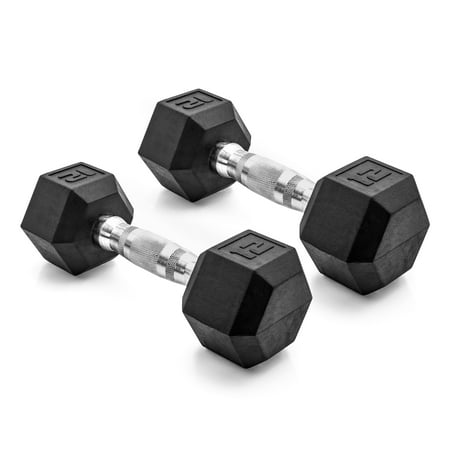 CAP Barbell, 12lb Coated Rubber Hex Dumbbell, Pair (No-Roll Design, Ergonomic Steel Handle, Durable Coated Weight)
