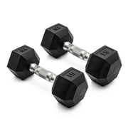 CAP Barbell, 15lb Coated Rubber Hex Dumbbell, Pair No-Roll Design, Ergonomic Steel Handle, Durable Coated Weight
