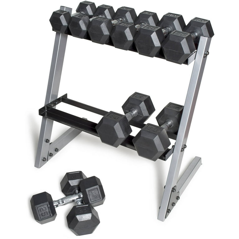 CAP Barbell 200 lb Rubber Hex Dumbbell Set 10 30 lb with Rack