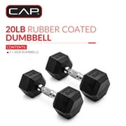CAP Barbell, 20lb Coated Rubber Hex Dumbbell, Pair No-Roll Design, Ergonomic Steel Handle, Durable Coated Weight