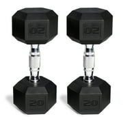 Titan Fitness 5 LB Pair Free Weights, Black Rubber Coated Hex Dumbbell,  Ergonomic Chrome Handle, Strength Training, Full Body Workout 