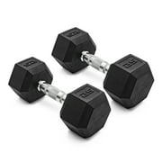 CAP Barbell, 25lb Coated Rubber Hex Dumbbell, Pair No-Roll Design, Ergonomic Steel Handle, Durable Coated Weight