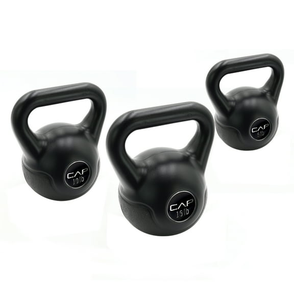 CAP Barbell 30lb Vinyl Kettlebell Set (5, 10, 15 lbs), Black