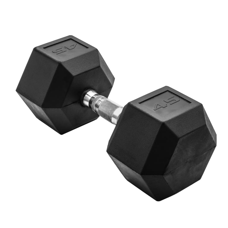 Free Shipping! CAP 45lb Rubber Hex Dumbbell, Solid Cast Iron, Full 