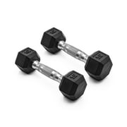 CAP Barbell, 5lb Coated Rubber Hex Dumbbell, Pair No-Roll Design, Ergonomic Steel Handle, Durable Coated Weight
