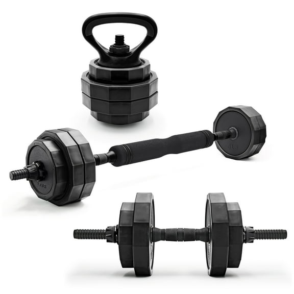 CAP 66lb Multi-Use Weight Set - Adjustable Dumbbell, Barbell & Kettlebell for Full-Body Workouts, Black