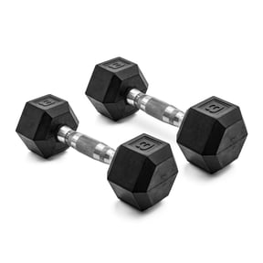 CAP Barbell, 8lb Coated Rubber Hex Dumbbell, Pair (No-Roll Design, Ergonomic Steel Handle, Durable Coated Weight)