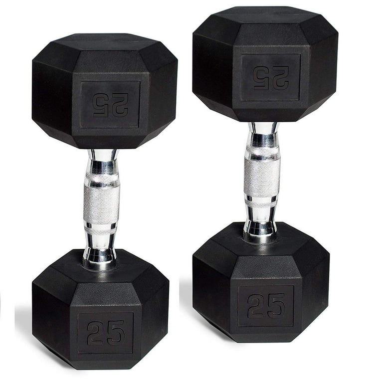 CAP Barbell Set of Hex Rubber Dumbbell with Metal Handles, 100