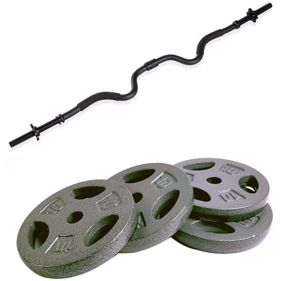 CAP Barbell Standard Combo Curl Weight Bar with 40 lb Cast Iron Weight Plate Set