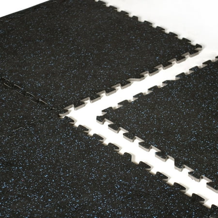 CAP Fitness 0.4" Thick Puzzle Exercise Mat, 66"x45", Black with Blue Speckled Rubber, 6-Piece Set