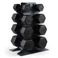 thumbnail image 1 of CAP Barbell 100 lb Rubber Hex Dumbbell Set with Vertical Storage Rack, 5, 10, 15 & 20 lb Pairs Free Weights for Home Gym, 1 of 9