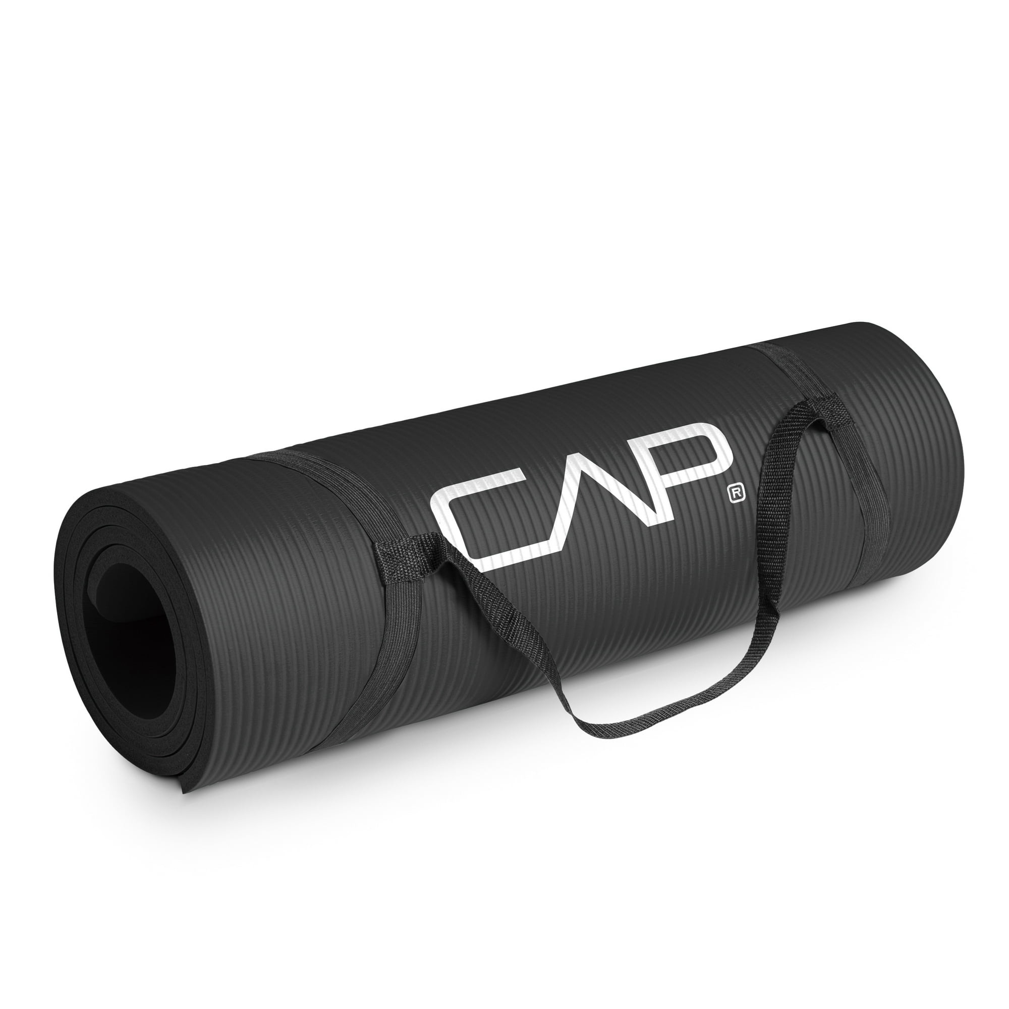 CAP High Density NBR Exercise Mat with Carry Strap, Size: 68inX24inX.47in (12mm Thick) Black