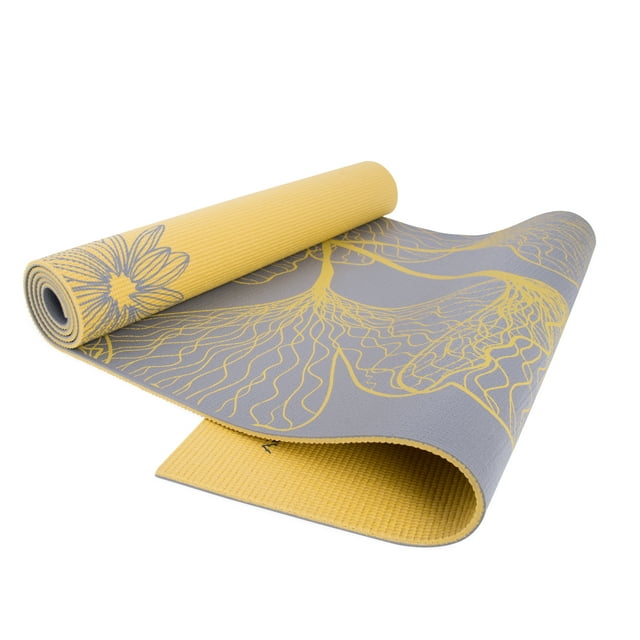 CAP Yoga Reversible Yoga Mat, 5mm with Carry Strap, Dahlia and Ginkgo