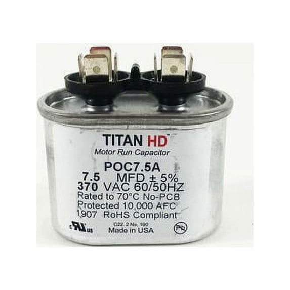 Packard POC7.5A TITAN HD Run Capacitor 7.5 MFD 370 Volt Oval