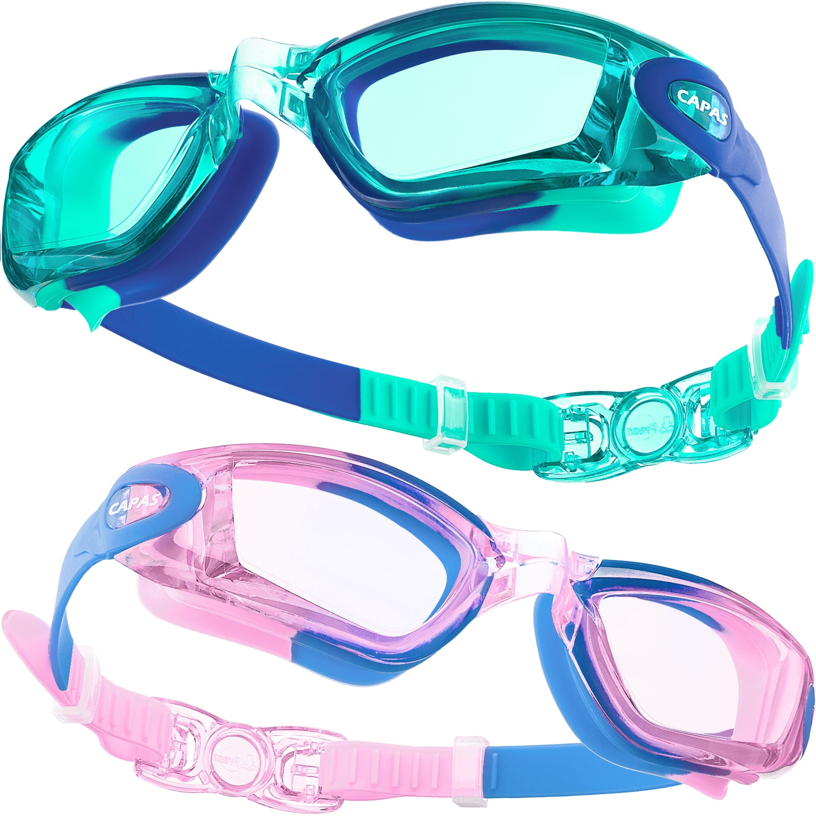 CAPAS Kids Swim Goggles, Pack of 2 Waterproof AntiFog AntiUV Water