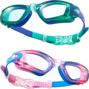 CAPAS Kids Swim Goggles, Pack of 2 Waterproof Anti-Fog Anti-UV Water Pool Swimming Class Goggles, Comfortable Fit for Toddler Boys Girls Children Age 4-12
