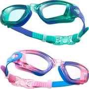 CAPAS Kids Swim Goggles, Pack of 2 Waterproof Anti-Fog Anti-UV Water Pool Swimming Class Goggles for Boys Girls Children Age 4-12