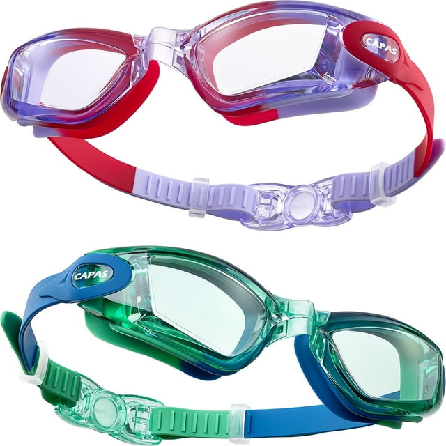 CAPAS Kids Swim Goggles, Pack of 2 Waterproof Anti-Fog Anti-UV Water Pool Swimming Class Goggles for Boys Girls Children Age 4-12