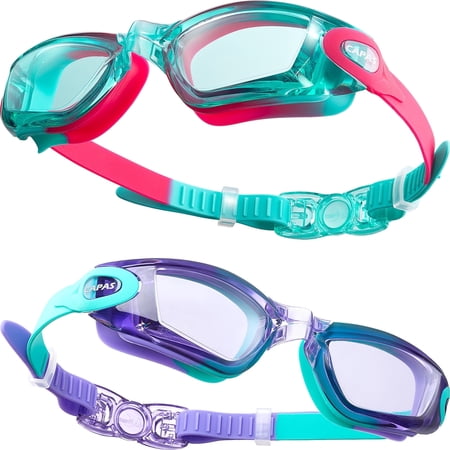CAPAS Kids Swim Goggles, Pack of 2 Waterproof Anti-Fog Anti-UV Water Pool Swimming Class Goggles for Boys Girls Children Age 4-12