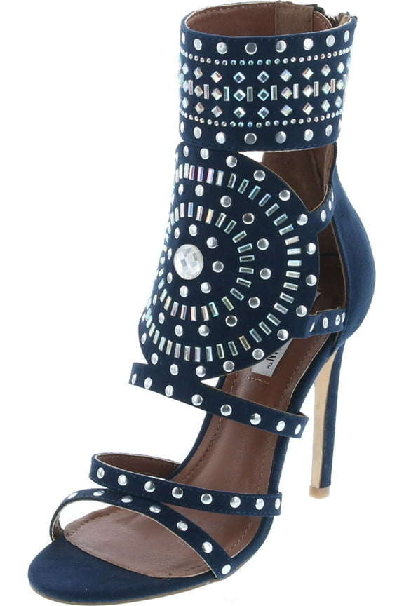 Blaire-5 Womens Open Toe Strappy Cuff Stiletto High Heel Rhinestone Sandals, Navy, 7.5