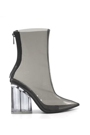 Crystal Glaze Womens Perspex Lucite Clear Pointy Toe Chunky Heel Ankle Boots