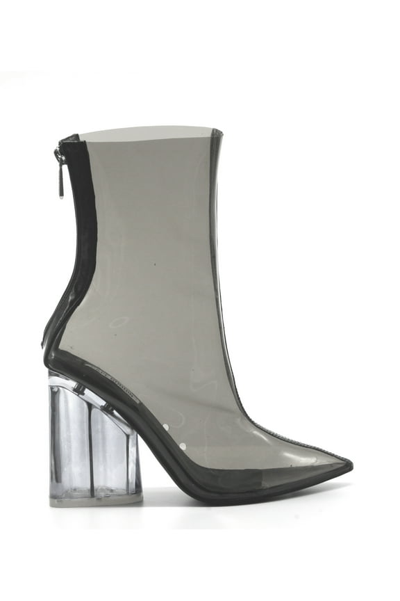 Crystal Glaze Womens Perspex Lucite Clear Pointy Toe Chunky Heel Ankle Boots