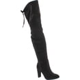 thumbnail image 1 of CAPE ROBBIN DD17 Women's Side Zip Block Heel Stretchy Snug Fit Thigh High Boots, Black, 7, 1 of 2