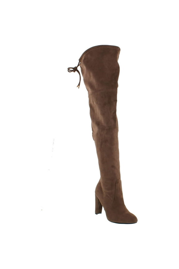 Kylie-1 Women's Drawstring Block Heel Stretchy Snug Fit Thigh High Boots, Khaki, 6