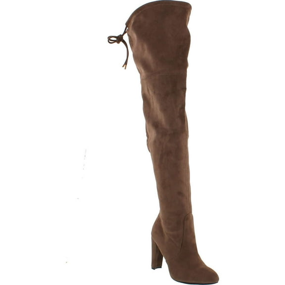 CAPE ROBBIN Kylie-1 Women's Drawstring Block Heel Stretchy Snug Fit Thigh High Boots, Khaki, 8.5