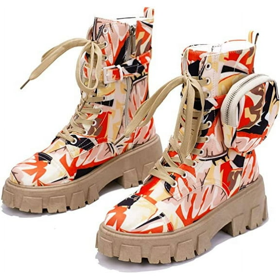 CAPE ROBBIN MONALISA LET'S DO THIS COMBAT BOOTS WITH POUCH-PRINT Boots