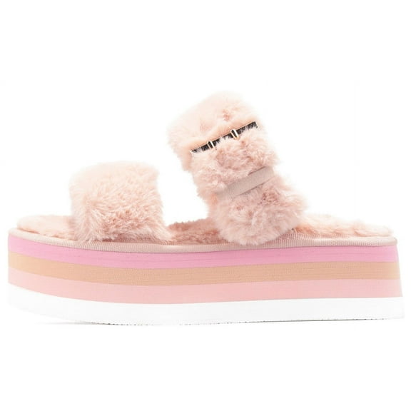 CAPE ROBBIN WOMEN'S THECLUB SLIP ON SLIDE FUR SANDAL BLUSH (9, BLUSH)