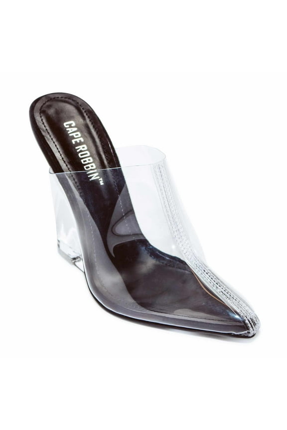Women's Sugar Transparent Lucite Clear Wedge Heel PVC Closed Toe Slip On Mules