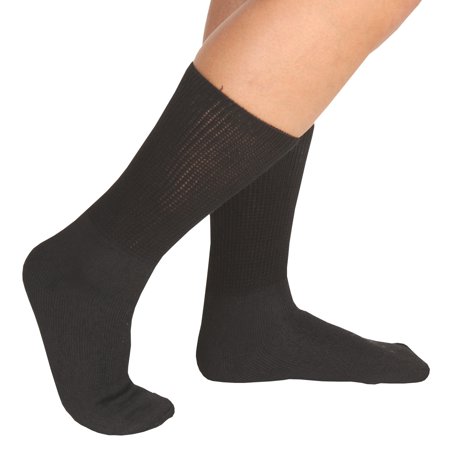 CAPE SALES SOLUTIONS Unisex Diabetic Health Crew Length Socks - 3 Pack - Black - Small/Medium