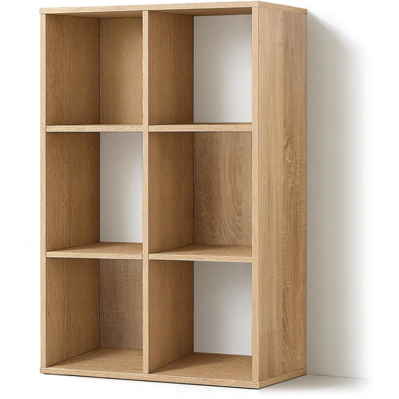 CAPHAUS 11-Inch Cube Storage Organizer Shelf, Home Storage Shelf Divider w/ Back, 6-Cube Storage Bookcase, Natural Oak