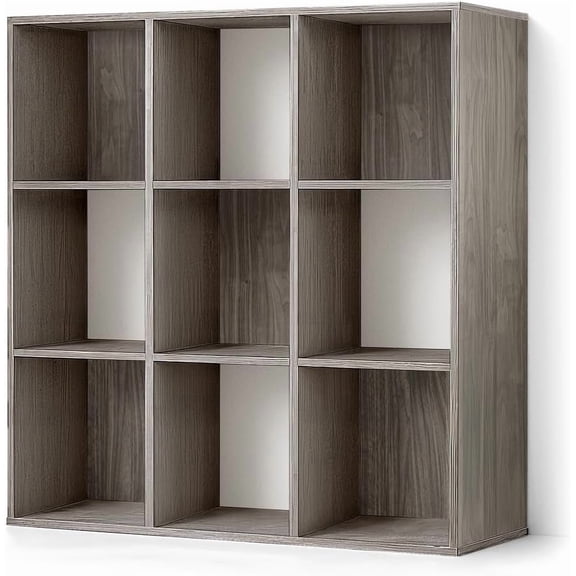 CAPHAUS 11-Inch Cube Storage Organizer Shelf, Home Storage Shelf Divider w/ Back, 9-Cube Storage Bookcase, Dark Grey
