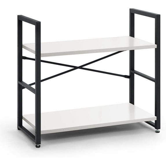 CAPHAUS 2 Tier Small Bookshelf, Bookcase Shelf Storage Organizer for Living Room, 24 Inch Width Free Standing Shelf, Industrial Book Shelves for Home Office, White Shelves & Metal Frame