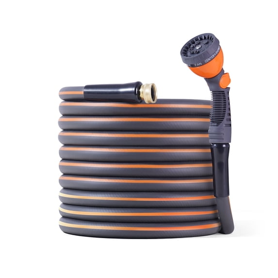 CAPHAUS 25ft Garden Hose 5/8 Inch Water Hose with 10 Spray Patterns Nozzle & 3/4 Inch NH Solid Brass Fittings, Outdoor Durable PVC Flexible Lightweight Hose Working Pressure 350 PSI for All-Weather