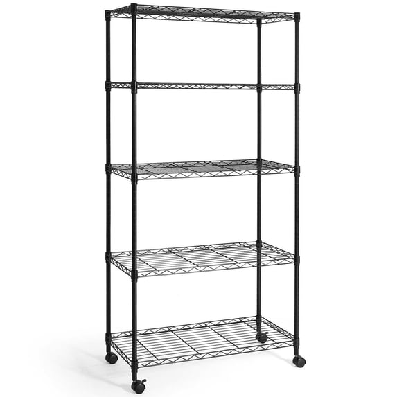 CAPHAUS 3/4/5-Tier Adjustable Height Wire Shelving Unit, Wire Rack Shelving, Metal Steel Storage Shelves, Garage Shelving Storage Organizer, Utility Storage Shelf, 5-Tier With Wheels, Black