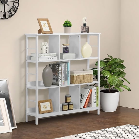 CAPHAUS 3 Tier 8 Cube Bookshelf, Office Shelf, Horizontal Bookcase, Industrial Open Display Shelf with Metal Frame, Wooden Board, for Home, Office, 40 Inch, White