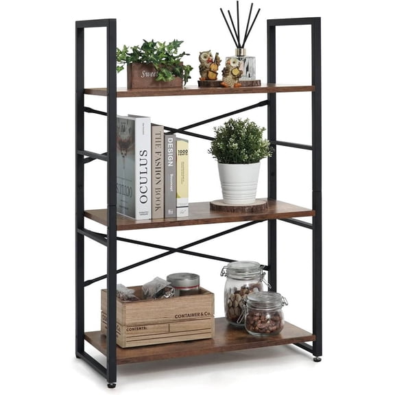 CAPHAUS 3 Tier Small Bookshelf, 24 Inch Width Free Standing Shelf, Industrial Book Shelves for Home Office, Bookcase Shelf Storage Organizer for Living Room, Rustic Oak Vintage Shelves & Metal Frame