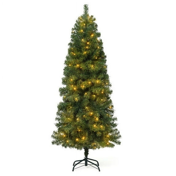 CAPHAUS 4.5 Feet Artificial Pre-lit Pencil Christmas Tree w/ 150 LED Lights, Premium Slim Christmas Tree w/ 398 Branch Tips Pre-Hinged & Foldable Stand, Skinny Christmas Tree, Pencil Tree