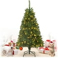 thumbnail image 1 of CAPHAUS 4.5 Feet Fake Christmas Tree w/ 483 Tip Count, 150 LED Lights, Pre-Hinged, Green Pointed Shaped Leaves, with Green Metal Stand, Fraser Fir, for Indoor, Office, Party, Holiday Decoration, 1 of 9