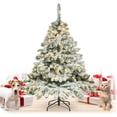 thumbnail image 1 of CAPHAUS 4.5 Feet Fake Spruce Snow Flocked Christmas Tree w/ 353 Tip Count, 300 LED Lights, Pre-Hinged, Green Pointed Shaped Leaves, with Metal Stand, for Indoor, Office, Party, Holiday Decoration, 1 of 9