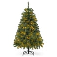 thumbnail image 1 of CAPHAUS 4.5 Feet Premium Full Artificial Pre-lit Christmas Tree w/ 398 Branch Tips Pre-Hinged & Foldable Stand, Holiday Fake Xmas Tree w/ 200 LED Lights for Indoor, Office, Party Decoration, 1 of 9