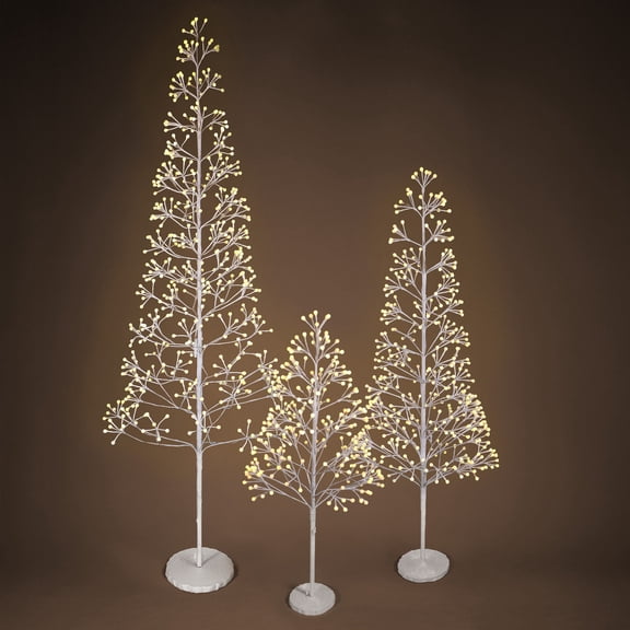 CAPHAUS 4/ 6/ 8 Feet, 48/ 72/ 96 inch Set of 3 White Firework Twinkling Lighted Tree with 240/ 420/ 540 LED Lights, Light Up Tree with IP44 & UL Certified for Holiday, Party Decoration Indoor