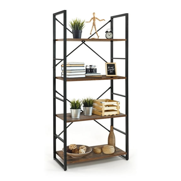 CAPHAUS 4 Tier Bookshelf, 24 Inch Width Free Standing Shelf, Bookcase Shelf Storage Organizer, Industrial Book Shelves for Home Office, Living Room, Kitchen, Rustic Oak Vintage Shelves & Metal Frame