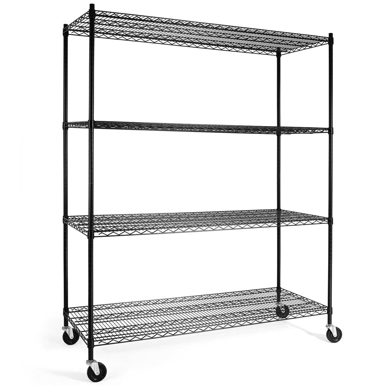 Black 60" Heavy Duty Adjustable Wire Shelving with Wheels